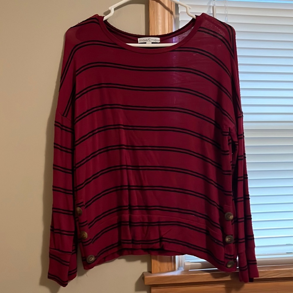 Maroon long sleeve with black stripes